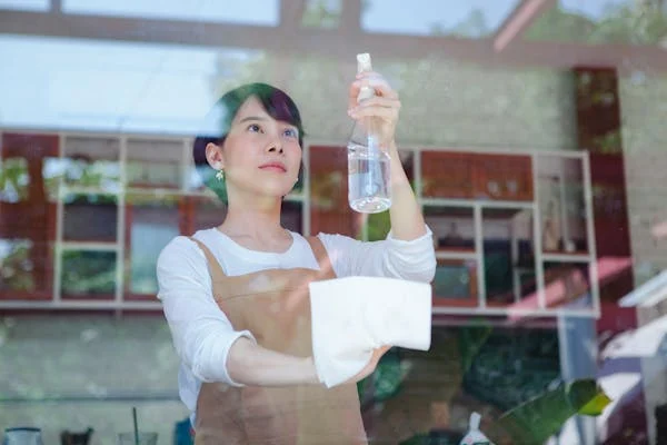 Person cleaning a window